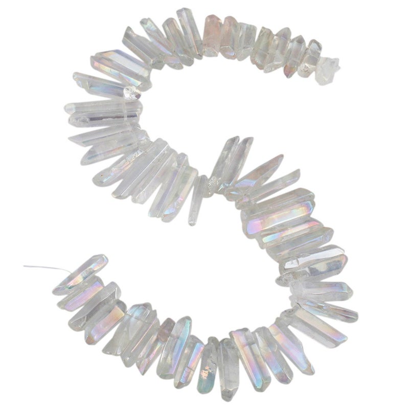 SUNYIK Angel Aura Titanium Coated Crystal Points Quartz Sticks Spikes Point Beads 15 inch Strand Drilled - Image 2